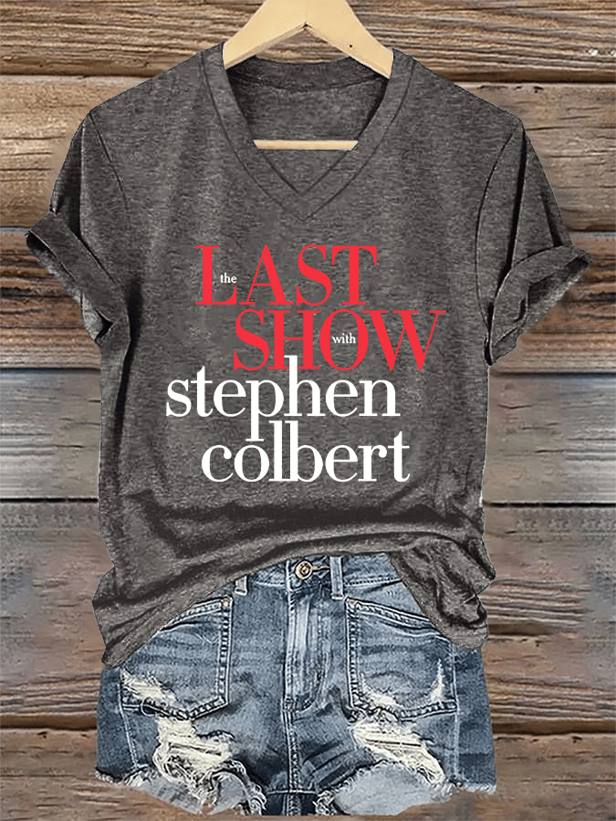 V-Neck Retro Last Show Print T-Shirt