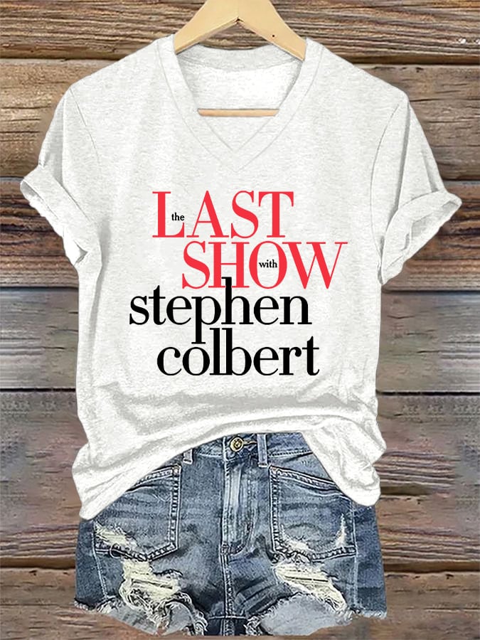 V-Neck Retro Last Show Print T-Shirt