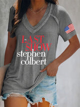 V-Neck Retro Last Show Print T-Shirt