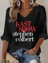 V-Neck Retro Last Show Print T-Shirt