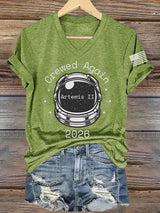 Women's Crewed Again Print V Neck T-shirt