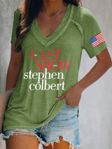 V-Neck Retro Last Show Print T-Shirt