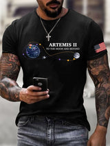 Men's To The Moon And Beyond Print Round Neck T-shirt