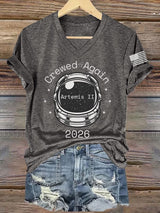 Women's Crewed Again Print V Neck T-shirt