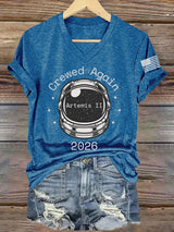 Women's Crewed Again Print V Neck T-shirt