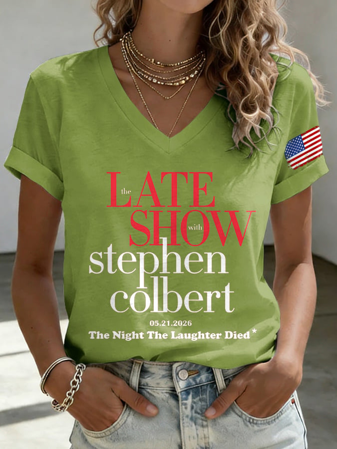 V-Neck Retro Late Show 05.21.2026 The Night The Laughter Died Print T-Shirt