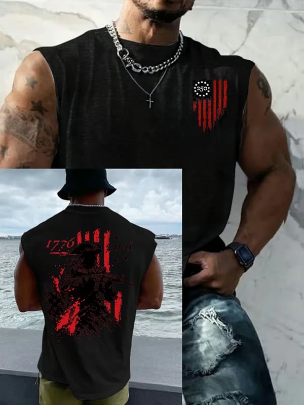 Men's 250th Anniversary Distressed American Flag 2-sided Printed Top