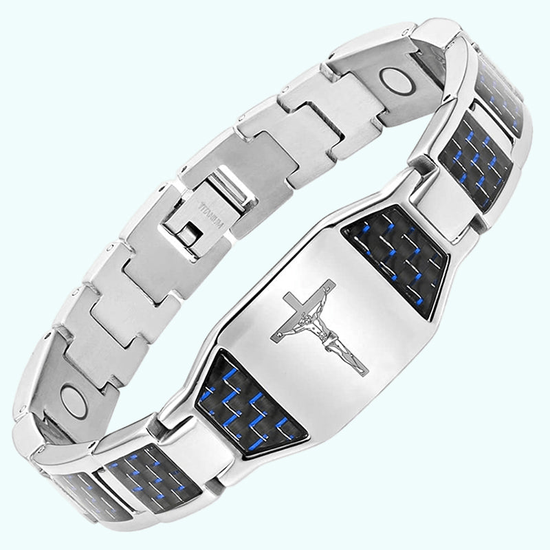 Men's Jesus cross magnetic carbon fiber titanium bracelet
