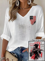 V-Neck 250th Anniversary Distressed American Flag 2-sided Print T-Shirt