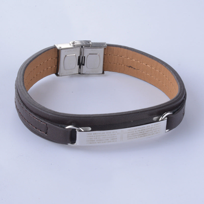 Men's Leather Lord's Prayer Bracelet