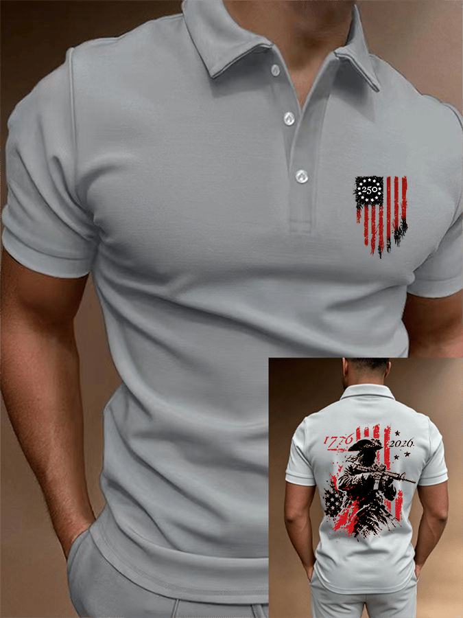 Men's 250th Anniversary Distressed American Flag 2-sided Polo Shirt