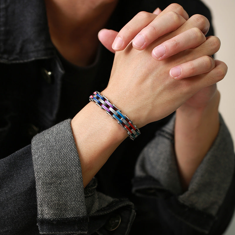 Men's titanium steel bicycle chain bracelet