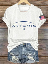 Women's Crewed Again Print V Neck T-shirt
