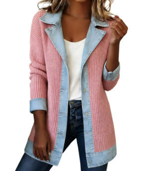 Clearance Sale 🔥 Elegant Patchwork-Style Denim & Knit Cardigan