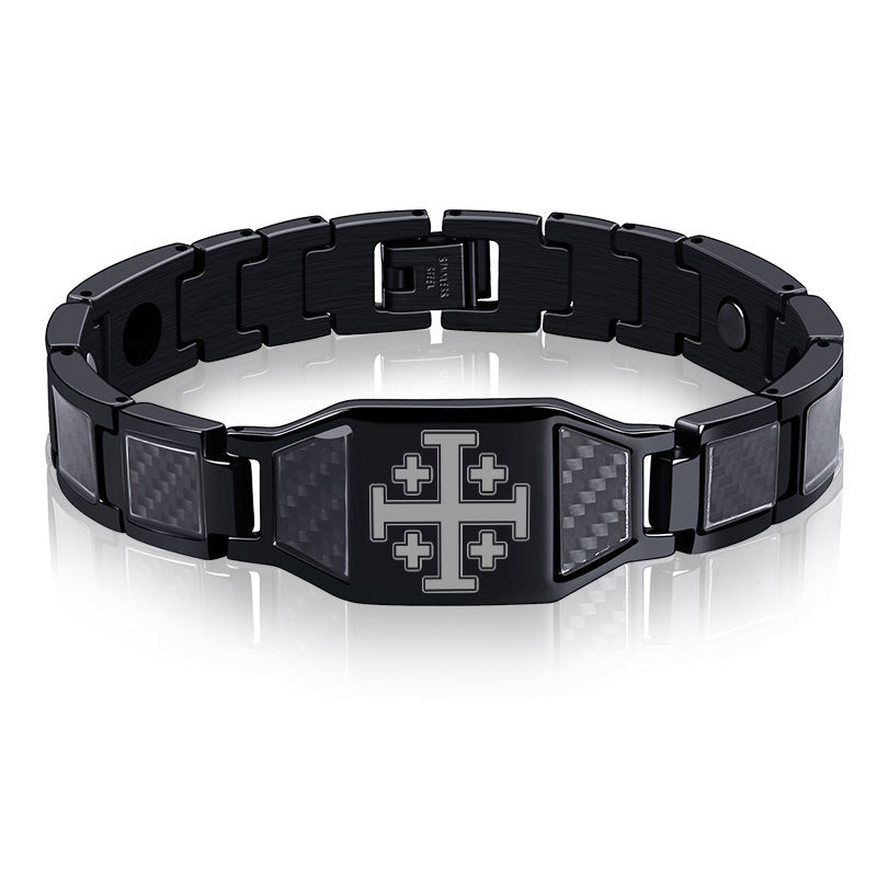 Charcoal fiber Jerusalem cross energy bracelet
