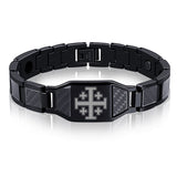 Charcoal fiber Jerusalem cross energy bracelet