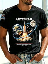 Retro Artemis II 2026 Rocket Launch Print T-Shirt