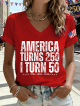 V-Neck Retro 250th Anniversary 1776-2026 America Turns 250 I Turn 50 1776 • 1976 • 2026 Print T-Shirt