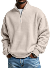 Men's Daily Loose And Simple Waffle Half-zip Stand Collar Long-sleeved Polo Shirt