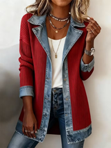Clearance Sale 🔥 Elegant Patchwork-Style Denim & Knit Cardigan