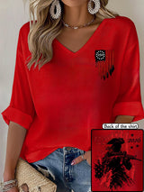 V-Neck 250th Anniversary Distressed American Flag 2-sided Print T-Shirt