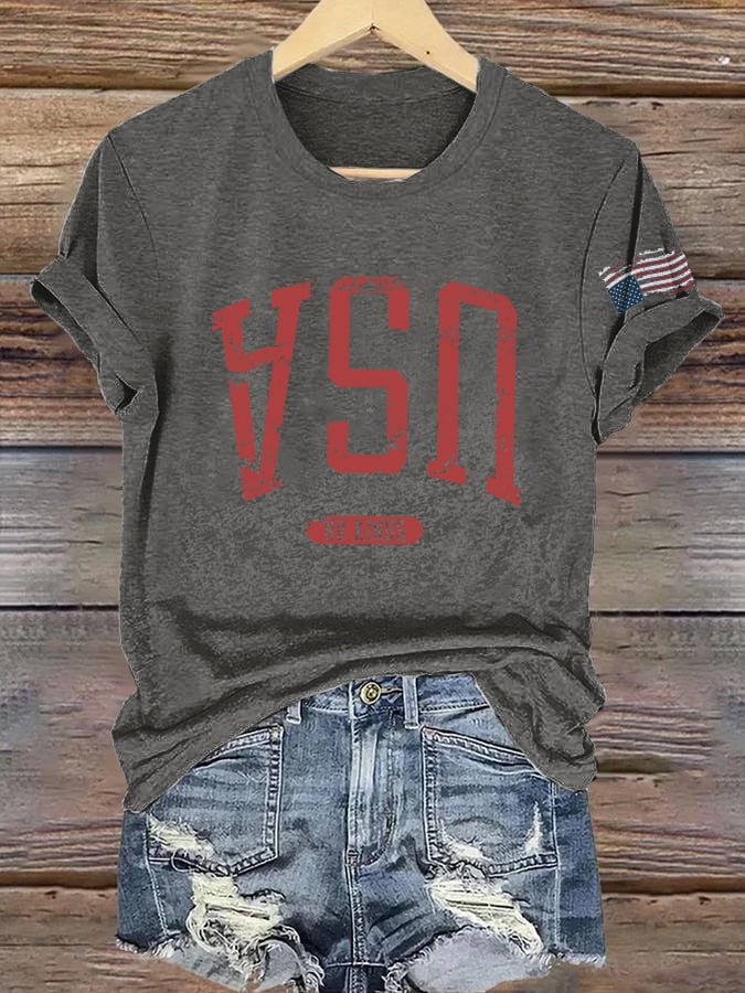🔥Buy 3 Get 15% Off🔥Retro Upside Down USA & Flag No Kings Print T-Shirt