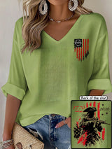 V-Neck 250th Anniversary Distressed American Flag 2-sided Print T-Shirt