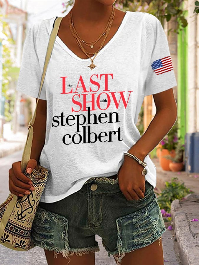 V-Neck Retro Last Show Print T-Shirt