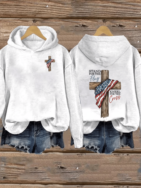 Women's   Stand For The Flag Kneel For The Cross Printed Casual  Hoodie