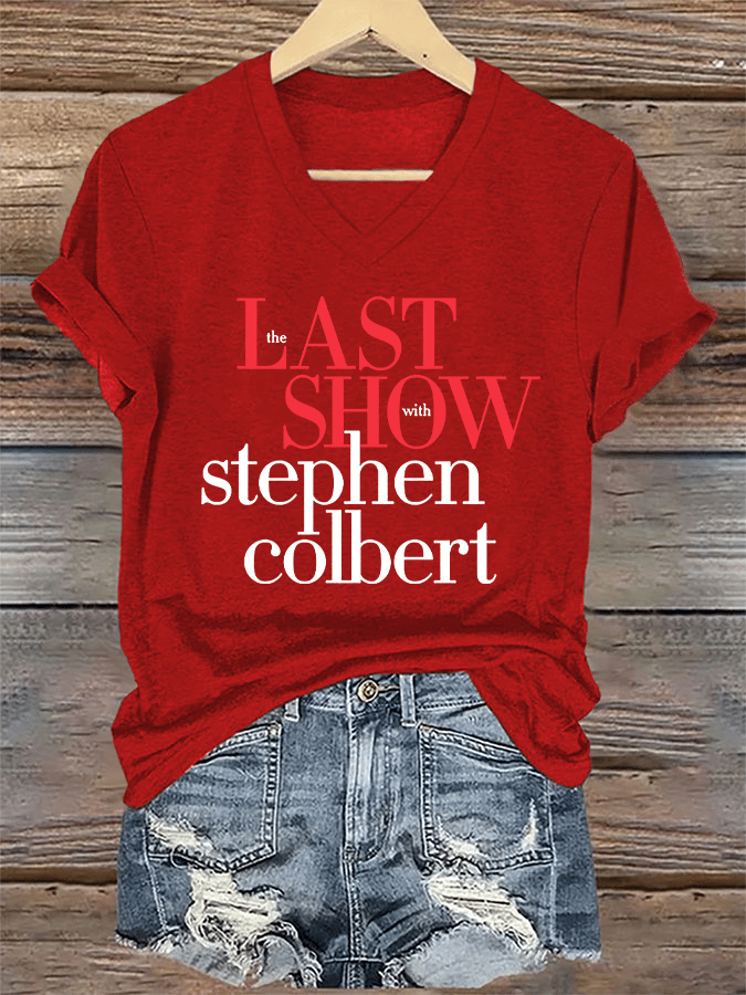 V-Neck Retro Last Show Print T-Shirt