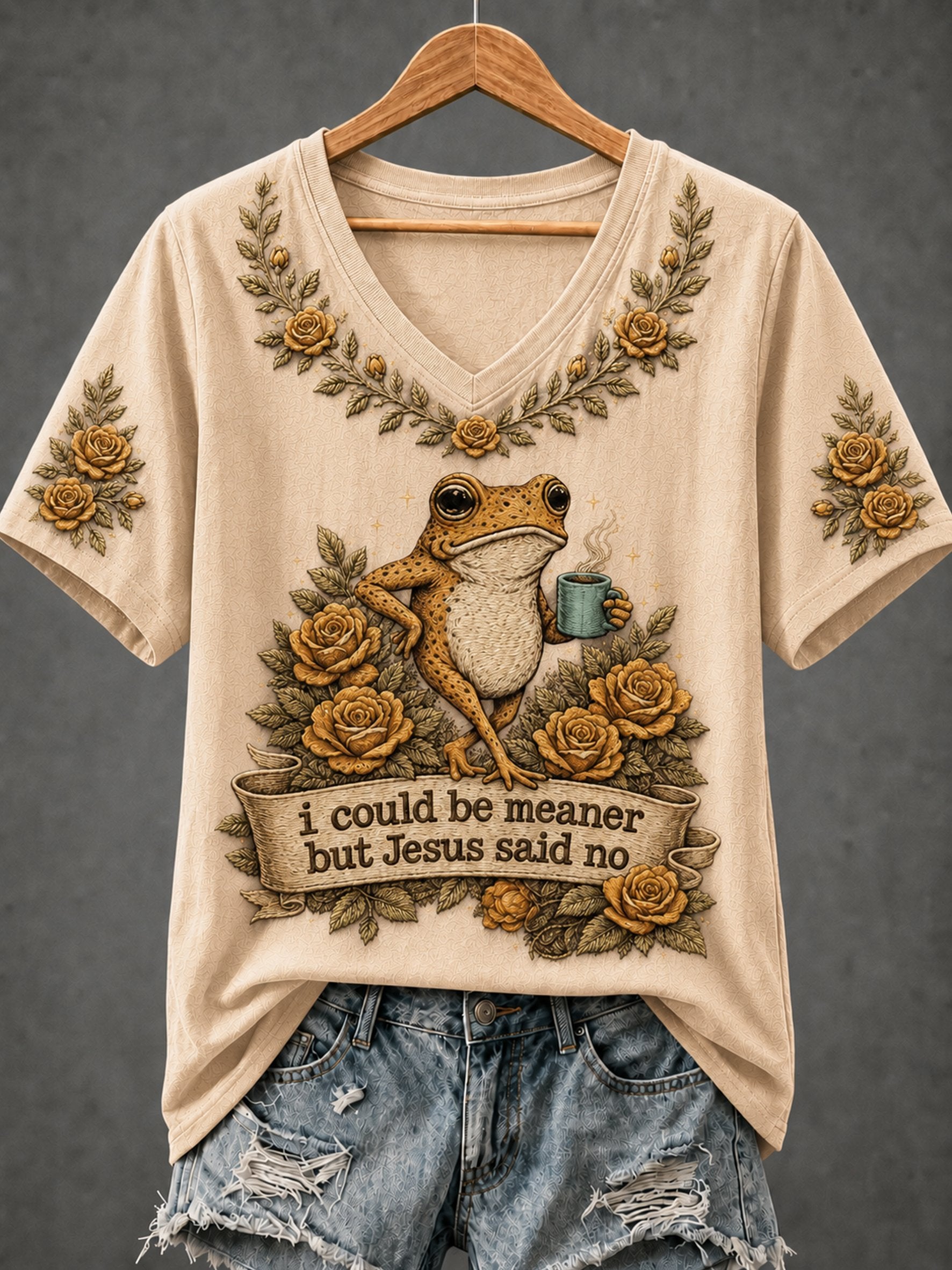 Women's Fun Frog-Print Top