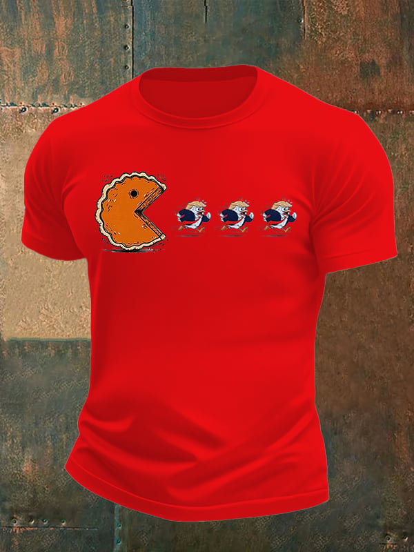Men's  Funny Turkey Chasing Pie Sublimation FDT Thanksgiving T-Shirt
