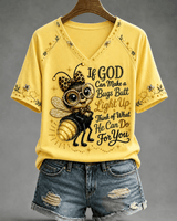 Women's If God Can Make A Bug's Butt Light Up Print V-neck Short Sleeve Tshirt