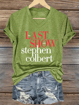 V-Neck Retro Last Show Print T-Shirt