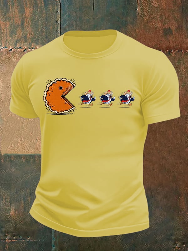 Men's  Funny Turkey Chasing Pie Sublimation FDT Thanksgiving T-Shirt