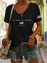 Women's America Flag Print V-neck T-shirt