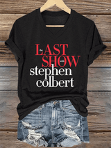 V-Neck Retro Last Show Print T-Shirt