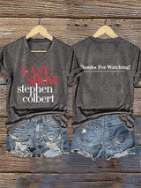 V-Neck Retro Last Show Print T-Shirt