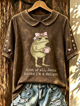 Women's Fun Frog-Print Top