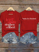 V-Neck Retro Last Show Print T-Shirt