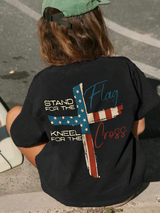 Stand For The Flag Kneel For The Cross Printed Women's T-shirt