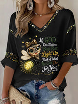 Women's If God Can Make A Bug's Butt Light Up Print Waffle T-Shirt