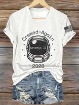Women's Crewed Again Print V Neck T-shirt