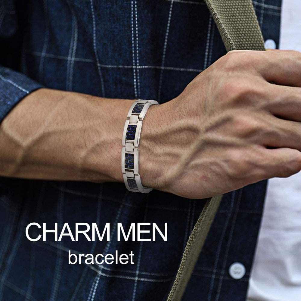 Titanium steel magnetic healing stone carbon fiber energy bracelet-Steel color