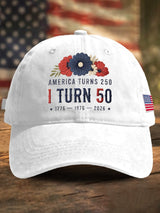 Retro 250th Anniversary 1776-2026 America Turns 250 I Turn 50 1776 • 1976 • 2026 Print Baseball Cap