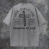 Seek First The Kingdom Of God Printed Oversize Washed T-Shirt