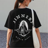 Sinners Never Sleep Printed Women's T-shirt