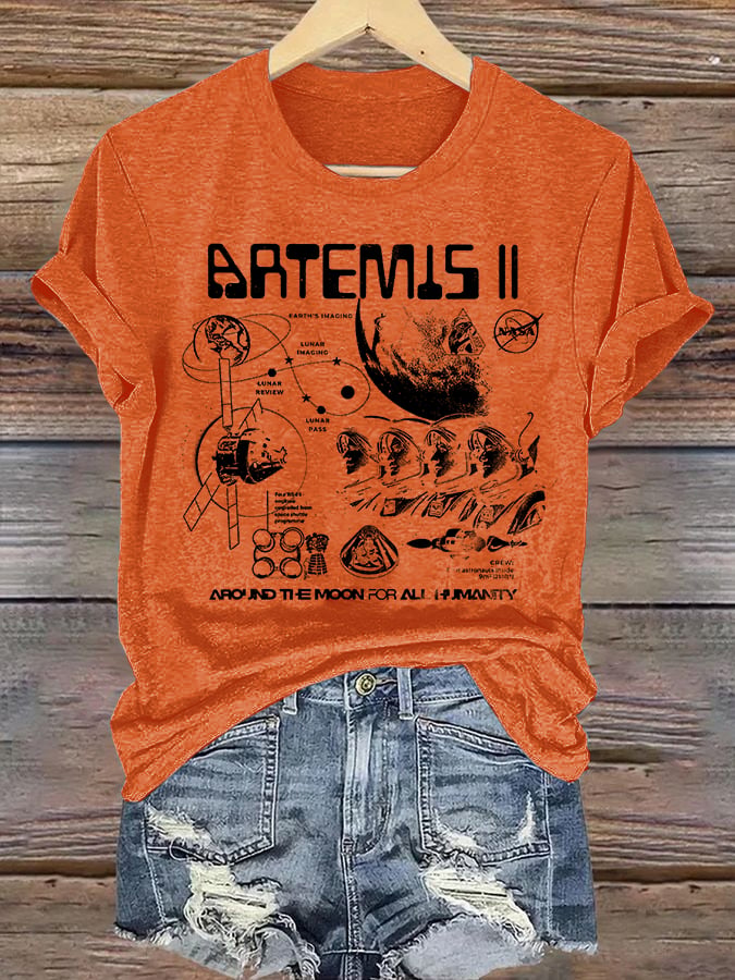 Women's  Lunar Landing Character Print T-Shirt