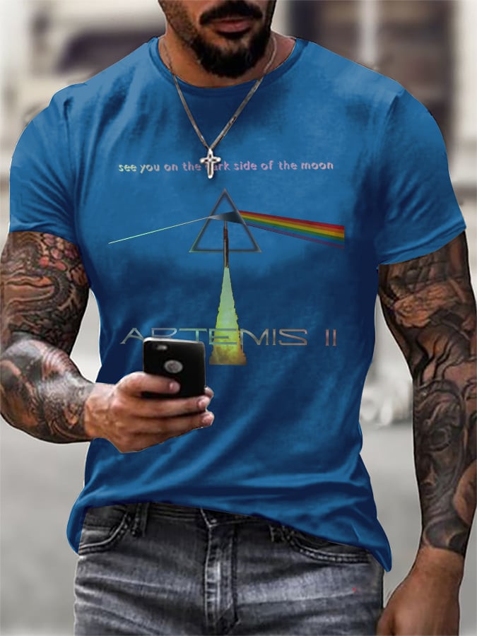 Men's Retro Artemis II See You On The Dark Side Of The Moon Print T-Shirt