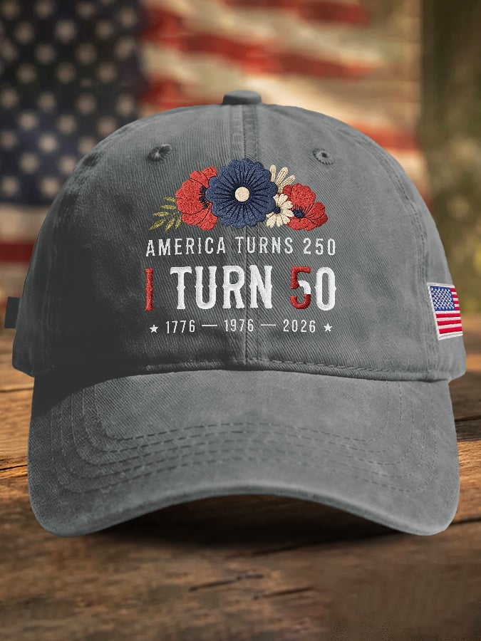 Retro 250th Anniversary 1776-2026 America Turns 250 I Turn 50 1776 • 1976 • 2026 Print Baseball Cap